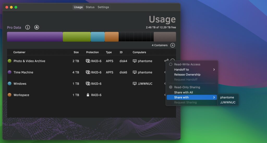 iodyne hard drive desktip user interface showing multiple users connecting to one hard drive.