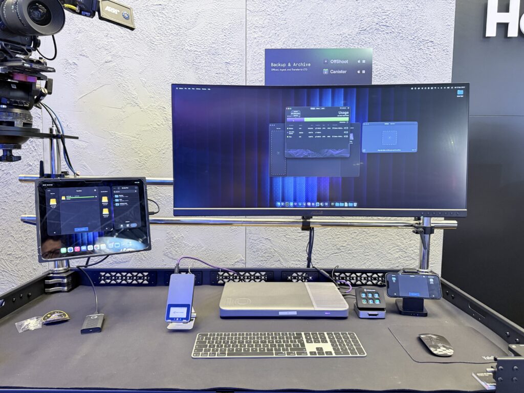 iodyne Pro Mini and Pro Data storage devices on a DIT cart shown along with iodyne Cloud software