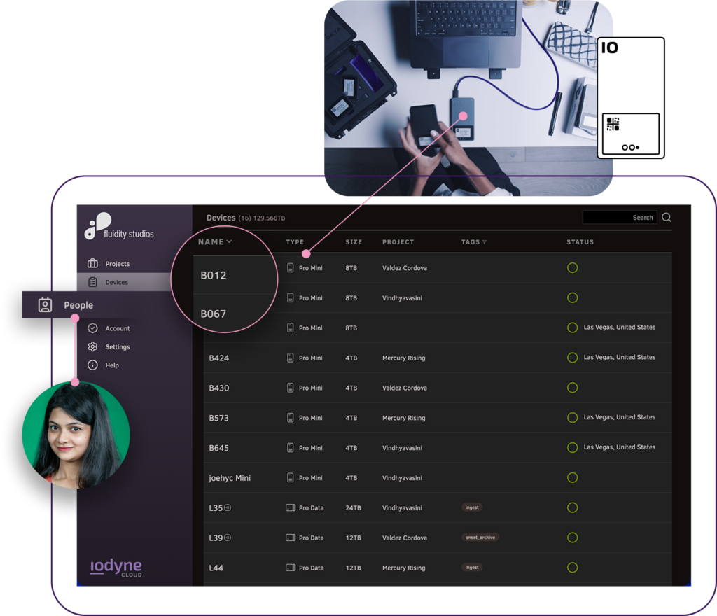 Hard drive Fleet management UI dashboard pointing to users management